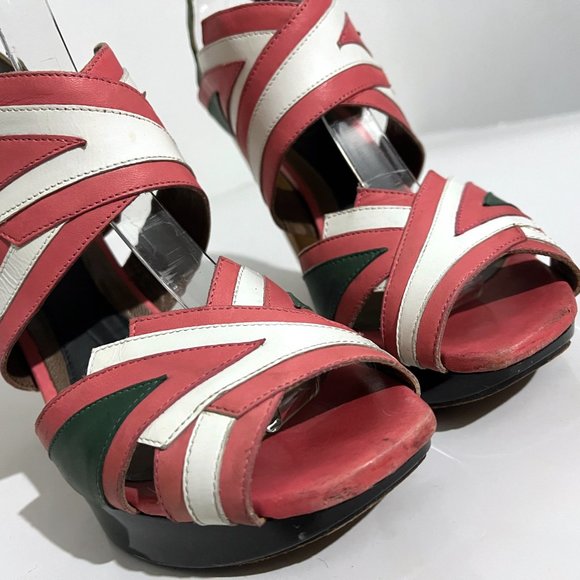 Marni Runway Multi-Color Paneled Leather Platform Sandal Heels - Picture 13 of 17